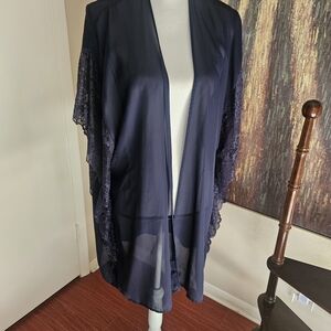 Luxurious Midnight Blue Lace Robe